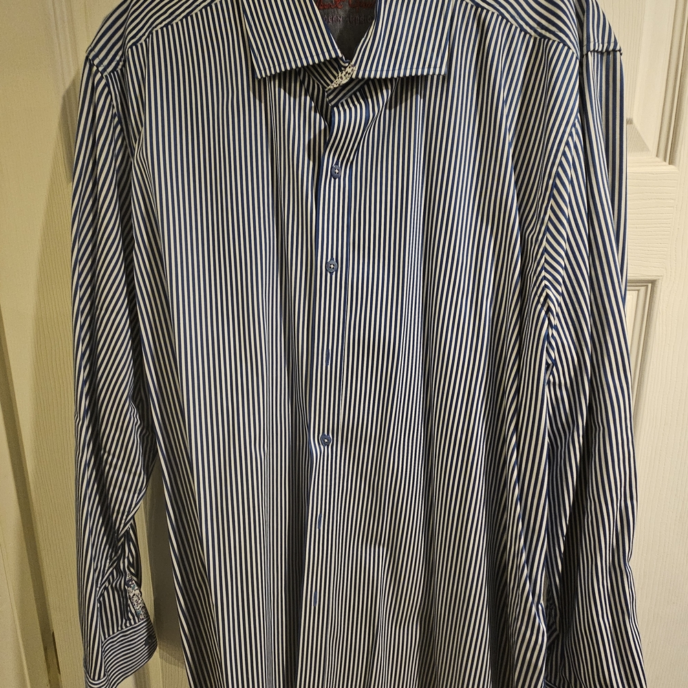 Robert Graham Navy and White Striped Dress Shirt